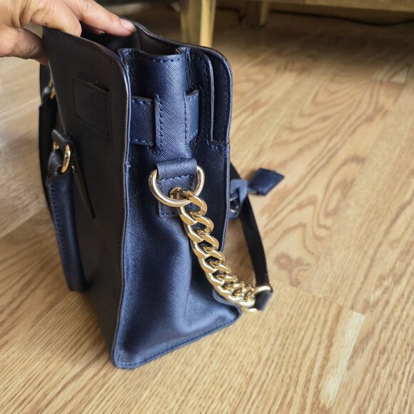 Michael Kors Hamilton Logo Satchel Bag Navy Blue - Picture 4 of 13